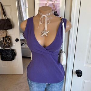 Y2K 2000s fairy Purple Deep V surplice Wrap Tank Top